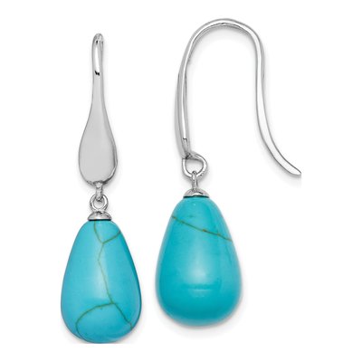 Sterling Silver Simulated Turquoise Teardrop Dangle Earrings