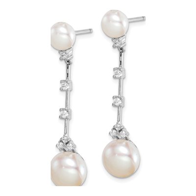 Sterling Silver Freshwater Cultured Pearl & CZ Dangle Earrings – view 3