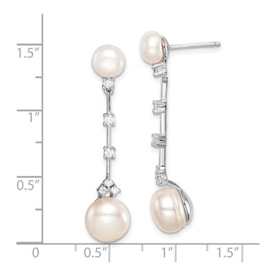 Sterling Silver Freshwater Cultured Pearl & CZ Dangle Earrings – view 5