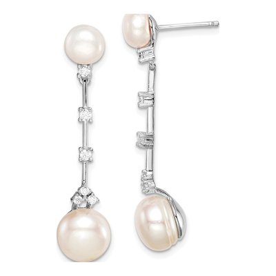 Sterling Silver Freshwater Cultured Pearl & CZ Dangle Earrings