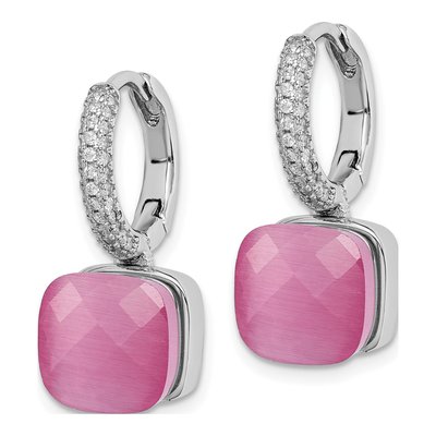 Sterling Silver CZ Cr Pink Cat's Eye Dangle Earrings – view 3