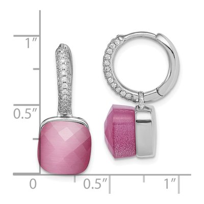 Sterling Silver CZ Cr Pink Cat's Eye Dangle Earrings – view 4