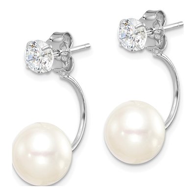 Sterling Silver Freshwater Cultured Pearl & CZ Front-Back Dangle Earrings – view 3