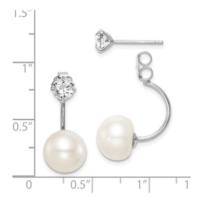 Sterling Silver Freshwater Cultured Pearl & CZ Front-Back Dangle Earrings – view 5