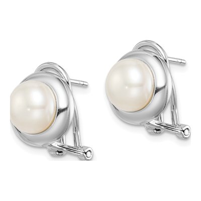 Sterling Silver Button Freshwater Cultured Pearl Omega Back Stud Earrings – view 3