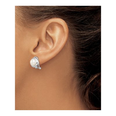 Sterling Silver Button Freshwater Cultured Pearl Omega Back Stud Earrings – view 4