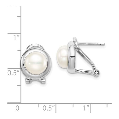Sterling Silver Button Freshwater Cultured Pearl Omega Back Stud Earrings – view 5