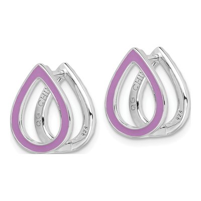 Sterling Silver 16mm CZ Enamel Huggie Hoop Earrings – view 5