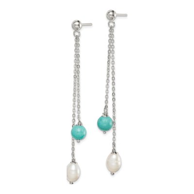 Sterling Silver Turquoise & Freshwater Cultured Pearl Dangle Earrings – view 3