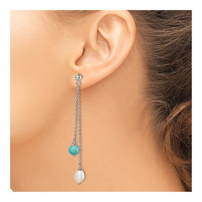 Sterling Silver Turquoise & Freshwater Cultured Pearl Dangle Earrings – view 4