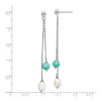 Sterling Silver Turquoise & Freshwater Cultured Pearl Dangle Earrings – view 5