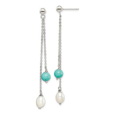 Sterling Silver Turquoise & Freshwater Cultured Pearl Dangle Earrings