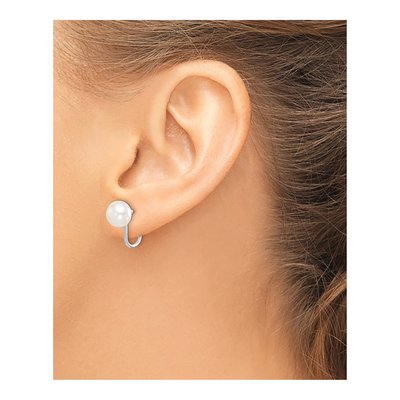 Sterling Silver Button Freshwater Cultured Pearl Non-Pierced Stud Earrings – view 4