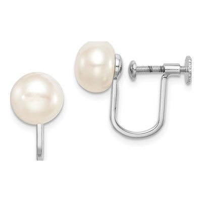 Sterling Silver Button Freshwater Cultured Pearl Non-Pierced Stud Earrings