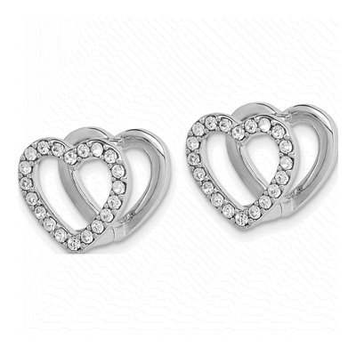Sterling Silver 13mm Crystal Reversible Enamel Heart Huggie Hoop Earrings – view 3
