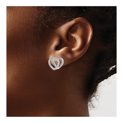 Sterling Silver 13mm Crystal Reversible Enamel Heart Huggie Hoop Earrings – view 4