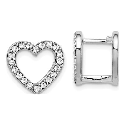 Sterling Silver 13mm Crystal Reversible Enamel Heart Huggie Hoop Earrings