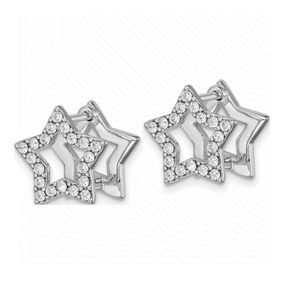 Sterling Silver 14mm Crystal Enamel Star Huggie Hoop Earrings – view 3