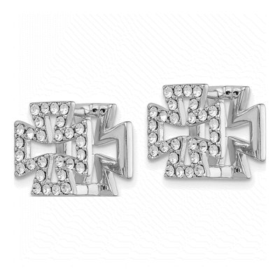 Sterling Silver 12mm Blk Enamel Cross Crystal Huggie Hoop Earrings – view 3