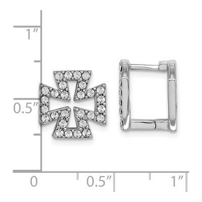 Sterling Silver 12mm Blk Enamel Cross Crystal Huggie Hoop Earrings – view 5