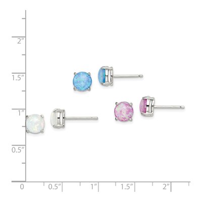 Sterling Silver 7mm Round Lab-Created Opal 3-Pair Set Stud Earrings – view 6
