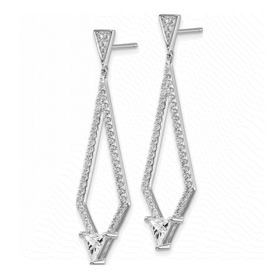 Sterling Silver CZ Diamond-Shape Dangle Earrings – view 3