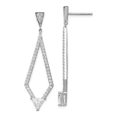 Sterling Silver CZ Diamond-Shape Dangle Earrings