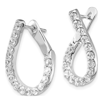 Sterling Silver 23mm CZ Teardrop Hoop Earrings – view 3