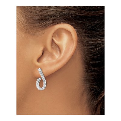 Sterling Silver 23mm CZ Teardrop Hoop Earrings – view 4