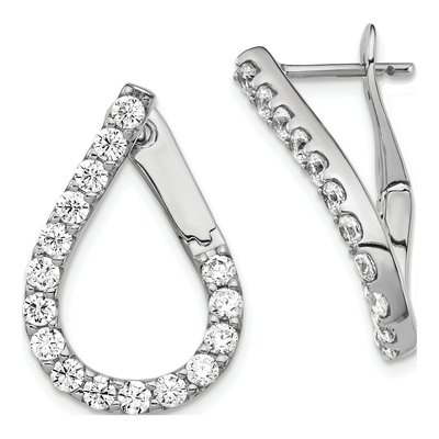 Sterling Silver 23mm CZ Teardrop Hoop Earrings