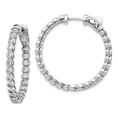 Sterling Silver 31mm CZ In-And-Out Hoop Earrings