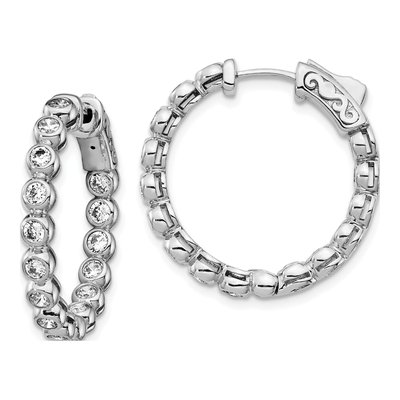 Sterling Silver 24mm CZ Inside-Out Hoop Earrings