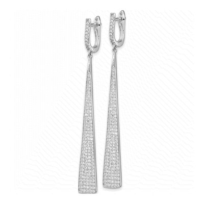 Sterling Silver CZ Pave Triangle Dangle Earrings – view 3