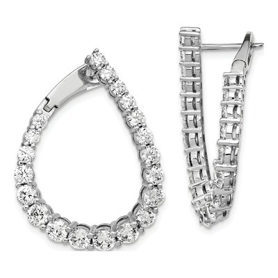 Sterling Silver 29mm CZ Teardrop Hoop Earrings