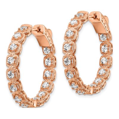 Rose Gold-Plated Sterling Silver 29mm CZ Inside-Out Hoop Earrings – view 3
