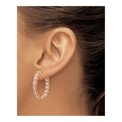 Rose Gold-Plated Sterling Silver 29mm CZ Inside-Out Hoop Earrings – view 4