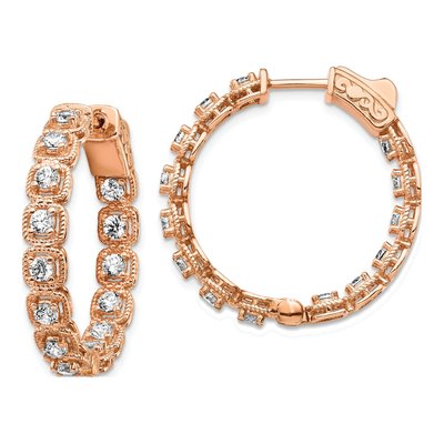 Rose Gold-Plated Sterling Silver 29mm CZ Inside-Out Hoop Earrings