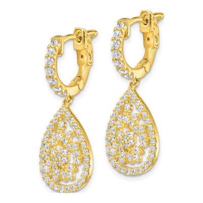 Gold-Plated Sterling Silver CZ Teardrop Dangle Earrings – view 3