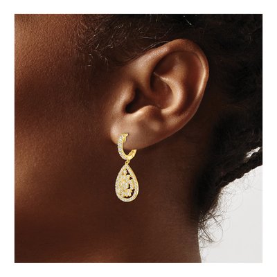 Gold-Plated Sterling Silver CZ Teardrop Dangle Earrings – view 4