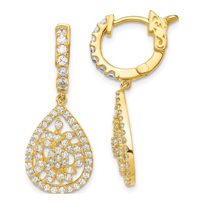 Gold-Plated Sterling Silver CZ Teardrop Dangle Earrings