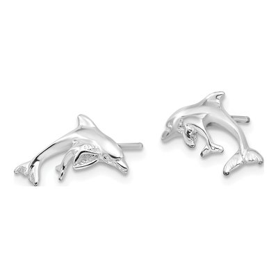 Sterling Silver Dolphin Baby Stud Earrings – view 3