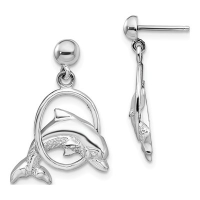 Sterling Silver Dolphin Dangle Earrings