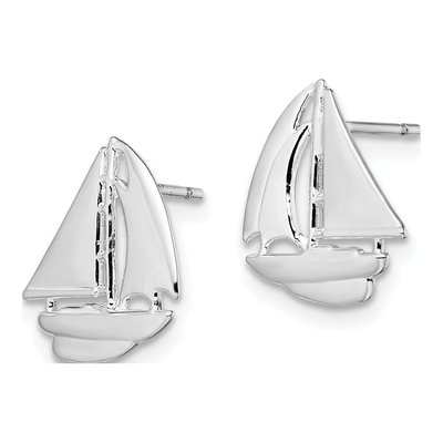 Sterling Silver Sailboat Stud Earrings – view 3