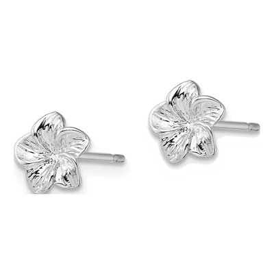 Sterling Silver Plumeria Flower Stud Earrings – view 3