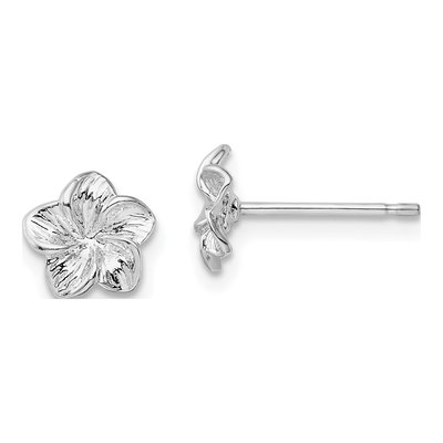 Sterling Silver Plumeria Flower Stud Earrings
