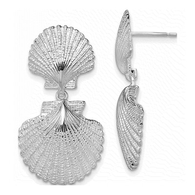 Sterling Silver Double Shell Dangle Earrings