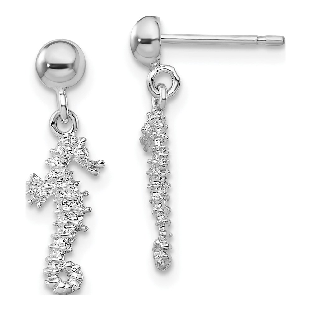 Sterling Silver 3D Seahorse Dangle Earrings