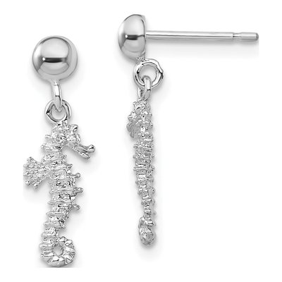 Sterling Silver 3D Seahorse Dangle Earrings
