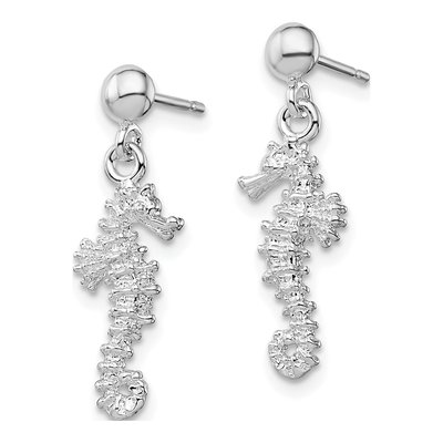 Sterling Silver 3D Seahorse Dangle Earrings – view 3