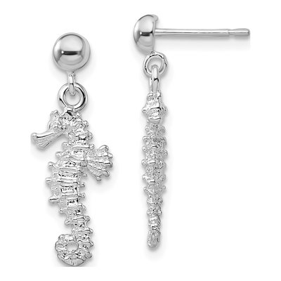 Sterling Silver 3D Seahorse Dangle Earrings